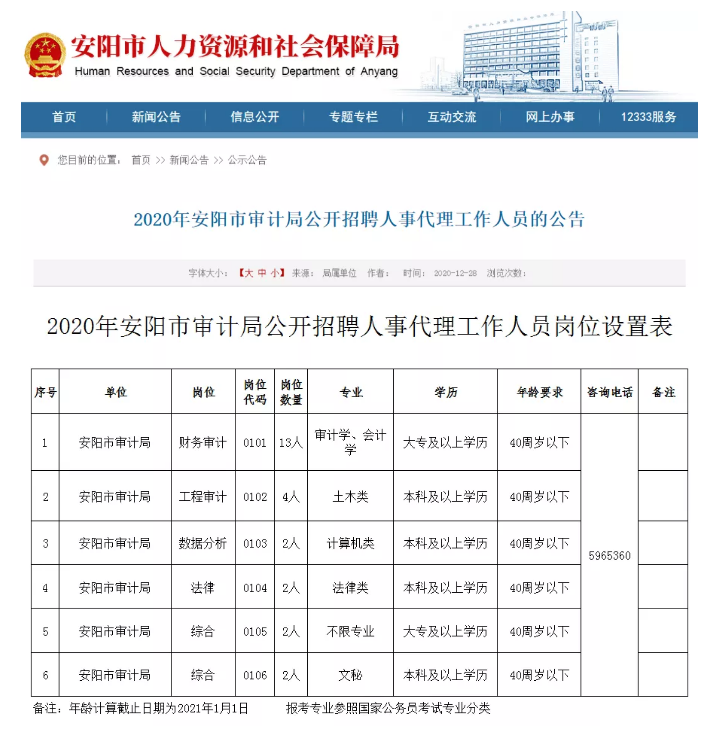 安阳市审计局最新招聘启事概述